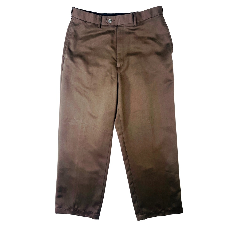 Savane Mens Brown Dress Pants Flat Front Straight Leg Trousers 33x32